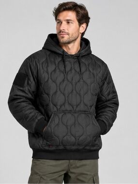 Rothco Men's Large Black Quilted Woobie Pullover Hoodie Tactical Military Style